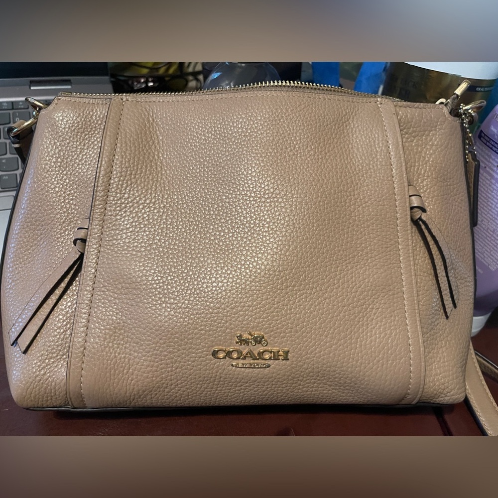 Coach Pebbled Leather Crossbody Bag in Taupe
